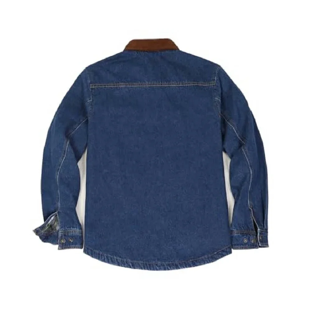 Men's Flannel Lined Denim Work Shacket Jacket, Heavy Duty Cotton